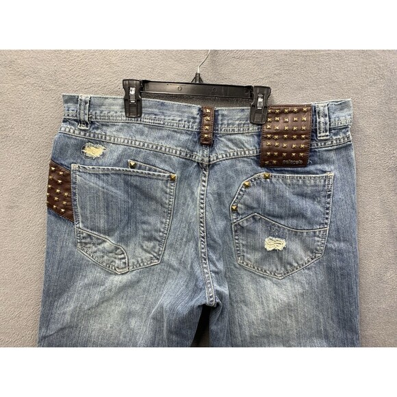 Vtg Pelle Pelle Mens Denim Jeans Punk Studded Pockets Patched Grunge Size 40X30 - Picture 9 of 16